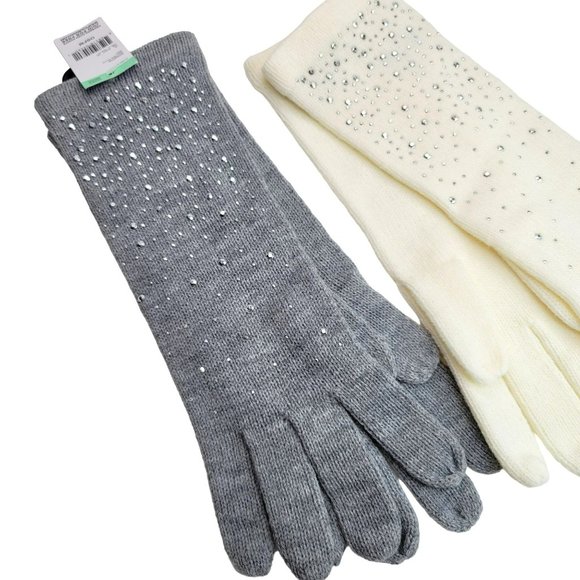 Cream and Gray Hat and Gloves Set Silver Metallic Embellished Dh836 - Picture 2 of 4